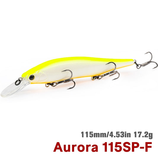 Suspending Minnow Tungsten Weight System Fishing Lure AURORA Pike Bass Jerkbait Hard Bait 115mm 17.2g 115SP