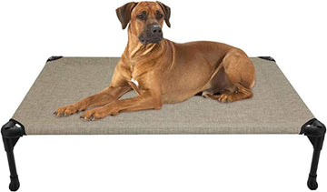 Veehoo Cooling Elevated Dog Bed, Portable Raised Pet Cot with Washable & Breathable Mesh, No-Slip Rubber Feet for Indoor & Outdoor Use, Large, Beige Coffee