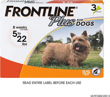 FRONTLINE Plus for Dogs Flea and Tick Treatment (Small Dog, 5-22 lbs.) 3 Doses (Orange Box)
