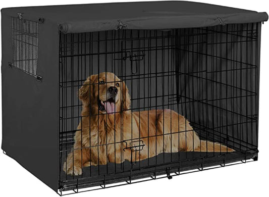 Explore Land 48 inches Dog Crate Cover - Durable Polyester Pet Kennel Cover Universal Fit for Wire Dog Crate (Black)