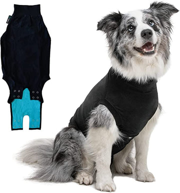 Suitical Original Recovery Suit - Breathable full body shirt. Protects wounds, sutures, skin conditions, light incontinence, when in heat, after surgery spay/neuter and more… Professional alternative to dog cone (M - Black)