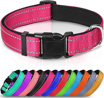 Joytale Reflective Dog Collar,Soft Neoprene Padded Breathable Nylon Pet Collar Adjustable for Large Dogs,Hotpink,L