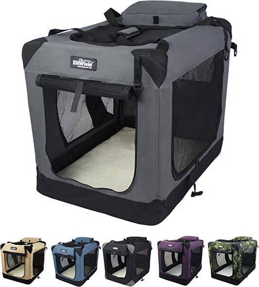 EliteField 3-Door Folding Soft Dog Crate (2 Year Warranty), Indoor & Outdoor Pet Home, Multiple Sizes and Colors Available (42" L x 28" W x 32" H, Gray)