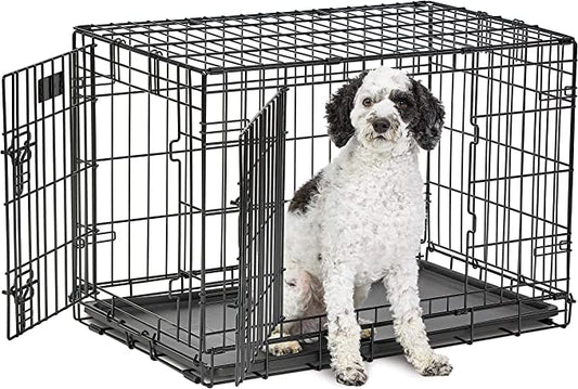 Medium Dog Crate | MidWest Life Stages 30" Double Door Folding Metal Dog Crate | Divider Panel, Floor Protecting Feet & Dog Pan | 30.6L x 19.3W x 21.4H Inches, Medium Dog Breed