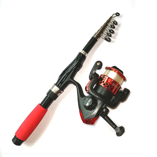 Mini Telescopic Fishing Rod Light Spinning Reel Red Color Combos Kit Carp Fishing Tackle Set