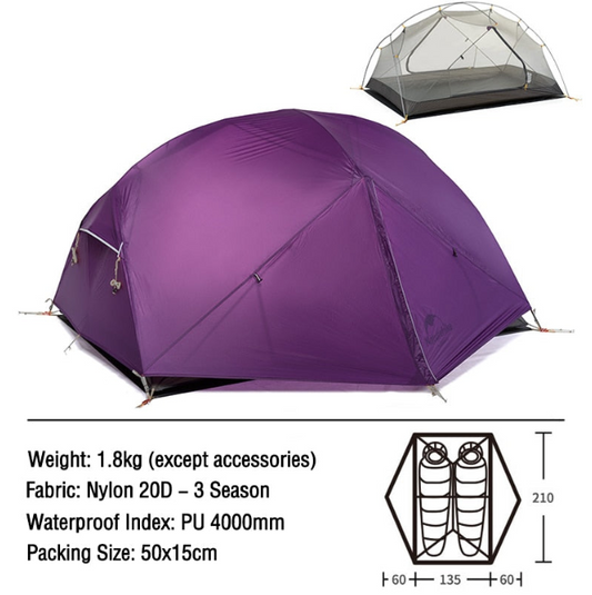 Mongar 2 Tent 2 Person Backpacking Tent 20D Ultralight Travel Tent Waterproof Hiking Survival Outdoor Camping Tent